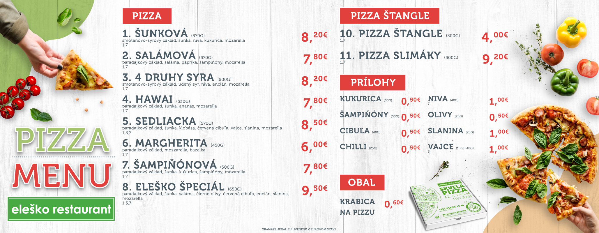 Pizza menu